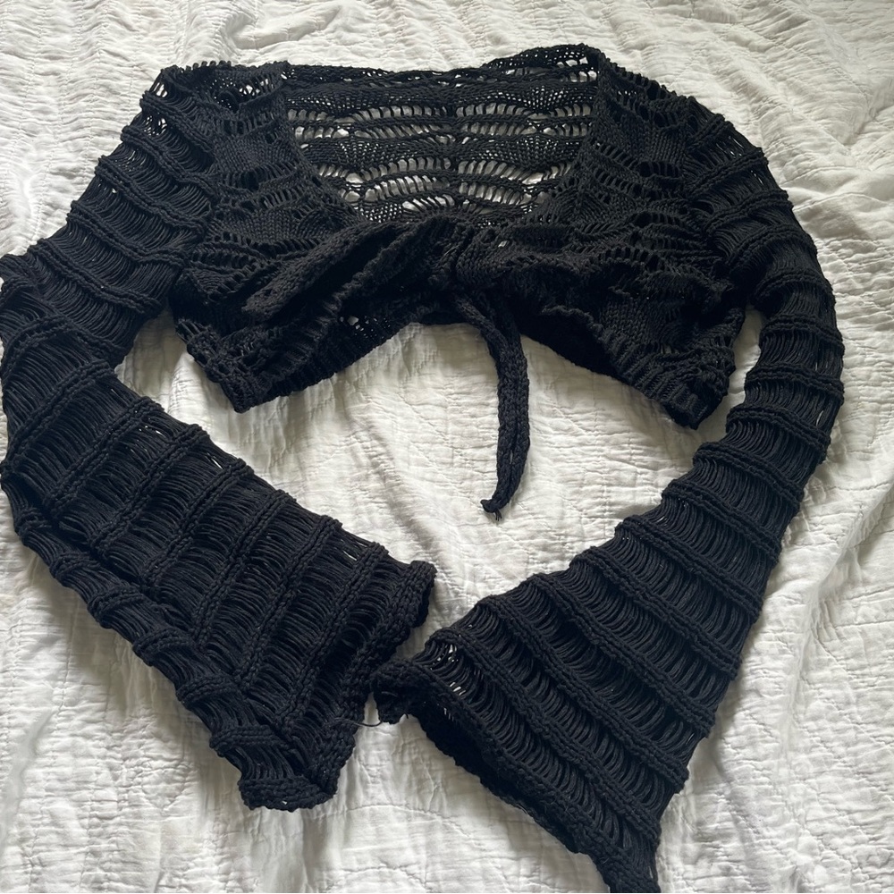 ROMWE Black Open-Knit Shrug Sweater